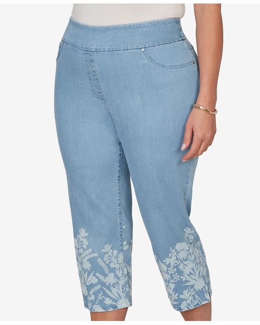 Ruby Rd Blue Plus Size Printed Hem Denim Capri Pants