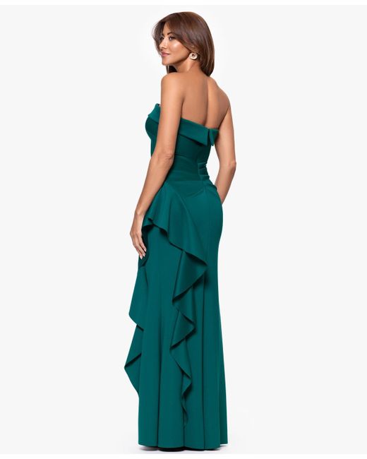 xscape hunter green dress Petite Flo Techno Scuba One Shoulder Ruffle Dress Midnight / 4P