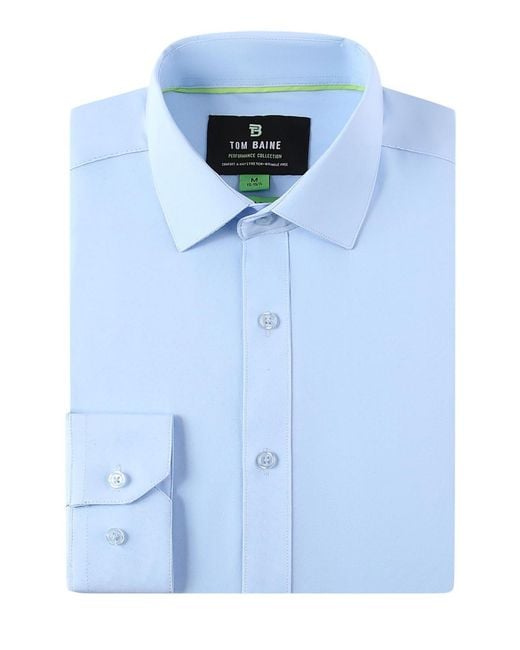 Tom Baine Blue Performance Stretch Solid Button Down Shirt for men