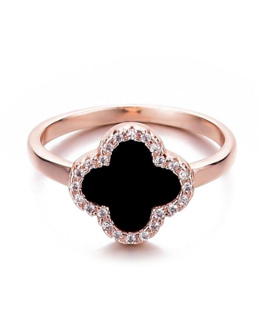 Adornia Black Rose Gold Cubic Zirconia Halo Clover Ring