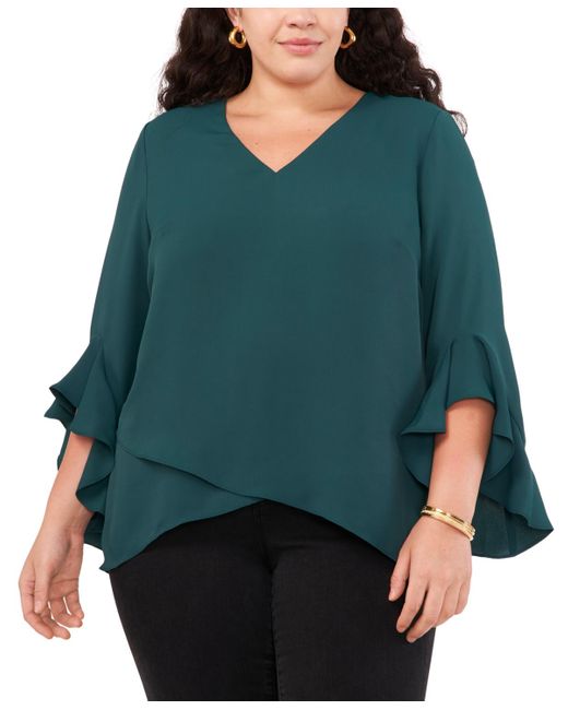 Vince Camuto Green Plus Size Flutter-sleeve Top