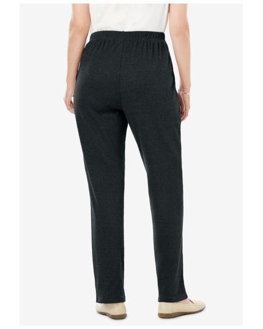 Woman Within Black Within Tall 7-day Knit Ribbed Straight Leg Pant