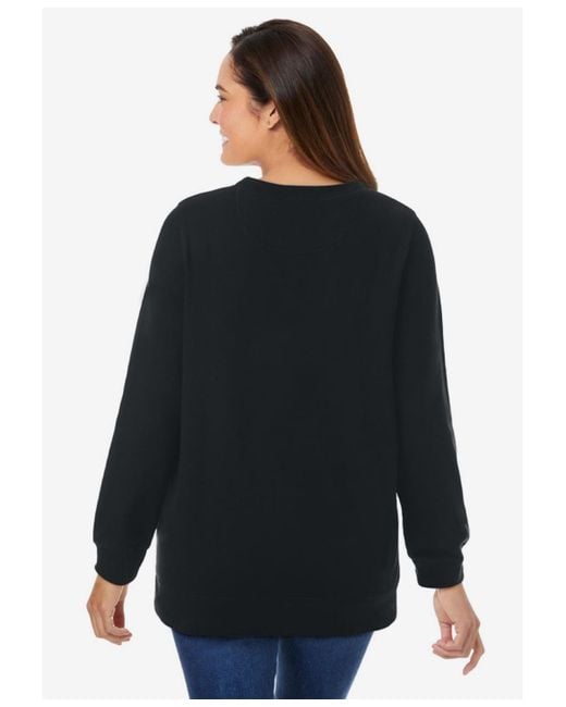 Woman Within Black Plus Size Printed Sweatshirt