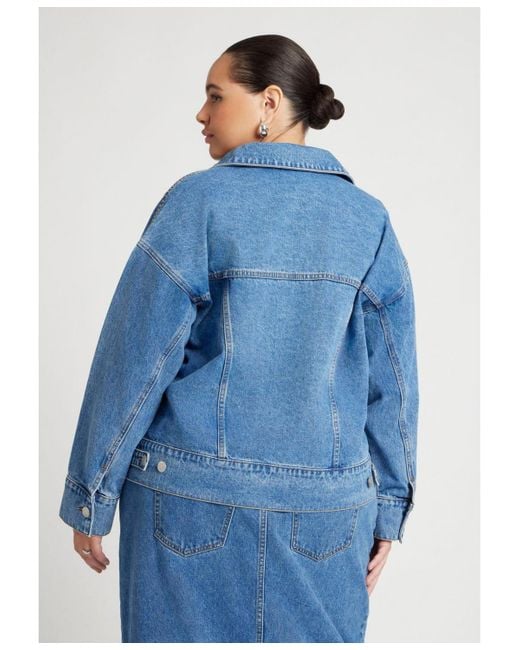 Eloquii Blue Plus Size Denim Jacket With Cinched Waist