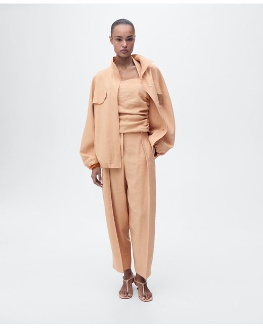 Mango Natural Gathered Detail Lyocell Top