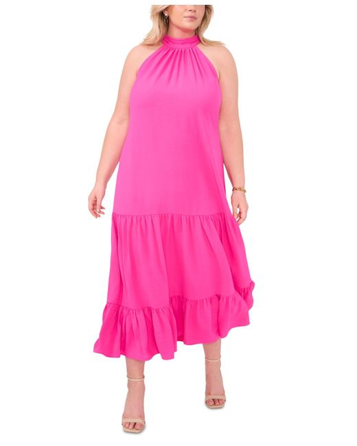 Msk Pink Plus Size Tiered Maxi Dress