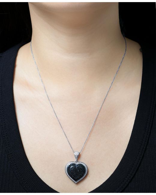 Macy's Multicolor Black & White Diamond Heart Halo Cluster 18" Pendant Necklace (3/4 Ct. T.w.