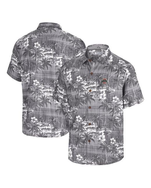 Tommy Bahama Gray Ohio State Buckeyes Coconut Point Isla Palmetta Camp Button-up Shirt for men