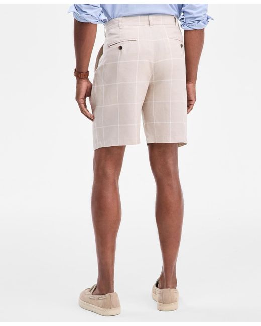 Club Room Natural Classic-fit Window Pane Linen Shorts for men
