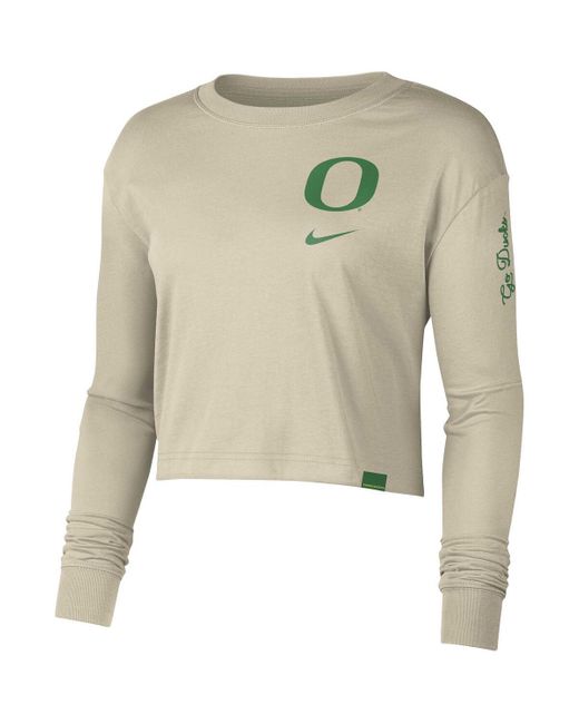 Nike Natural Oregon Ducks Varsity Letter Long Sleeve Crop Top