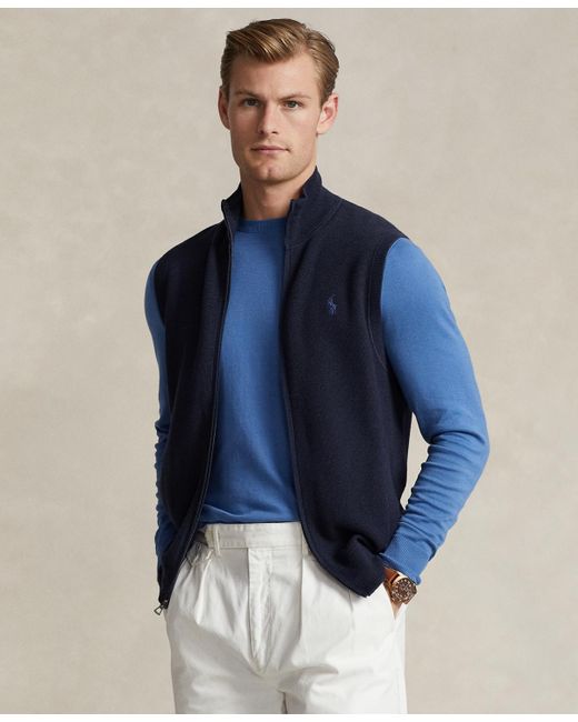Polo Ralph Lauren Blue Mesh-knit Cotton Full-zip Sweater Vest for men