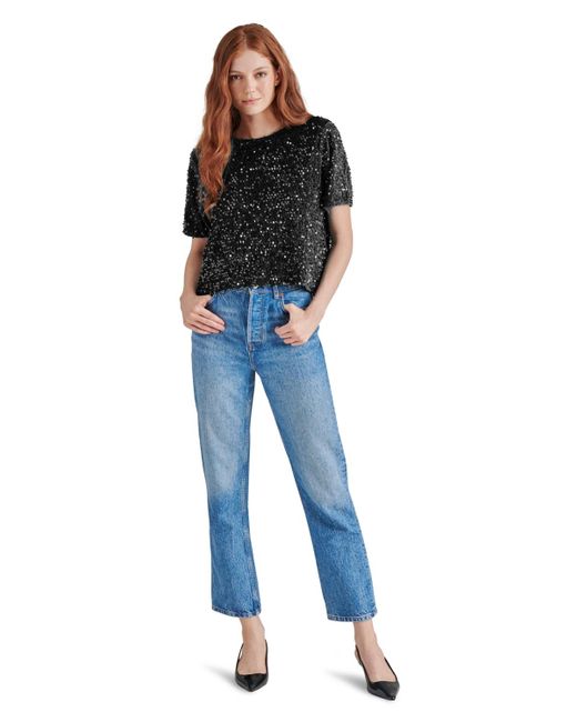 Steve Madden Black Cressa Sequined Velvet Top