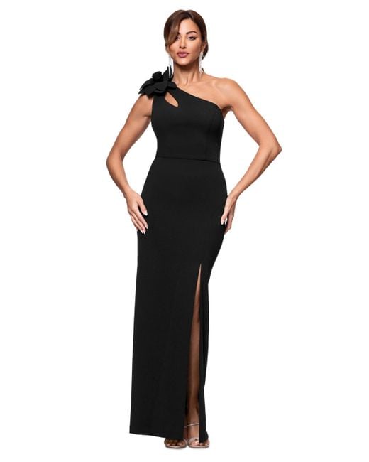 はなはな　LOHEN SHOULDER SLIT CUTSEW Black Slash Shoulder Thigh Slit Dress - NEWME