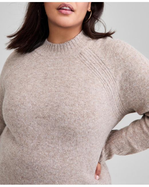 And Now This Gray Trendy Plus Size Mock-neck Sweater