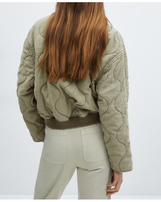 Mango Green Quilted Bomber Jacket