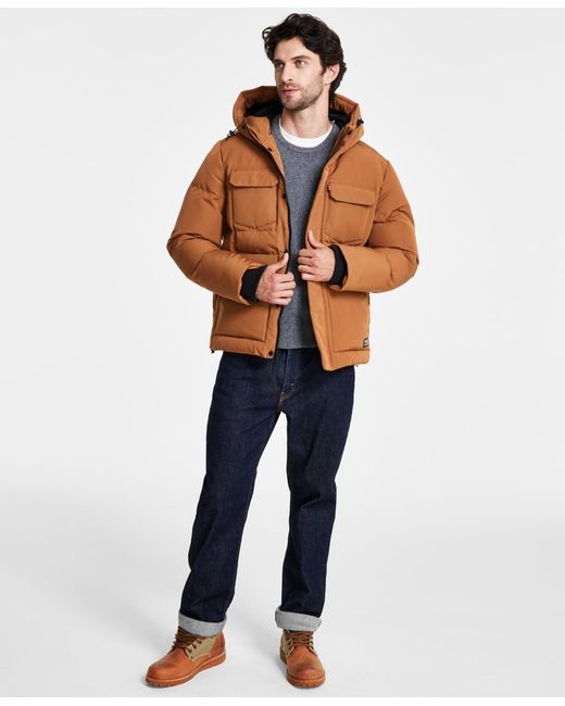 Levi's Brown Quilted Hooded Puffer Jacket for men