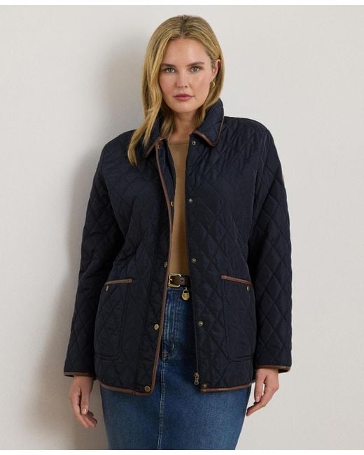 Ralph Lauren Women's Blue Plus Size Quilted Coat