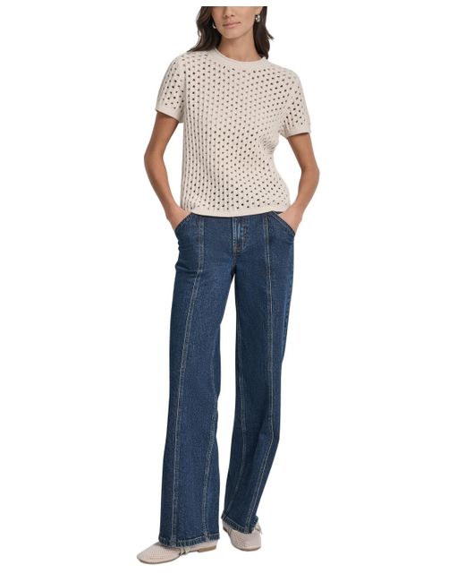 DKNY Multicolor Petite Open-stitch Crewneck Sweater