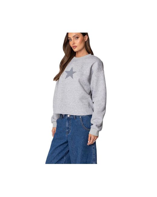Edikted Blue Gingham Star Sweatshirt