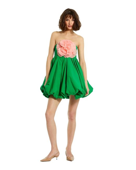 Mac Duggal Green Faille Strapless Flower Detail Mini Dress