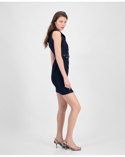 Guess Blue Destiny Button-front Denim Mini Dress