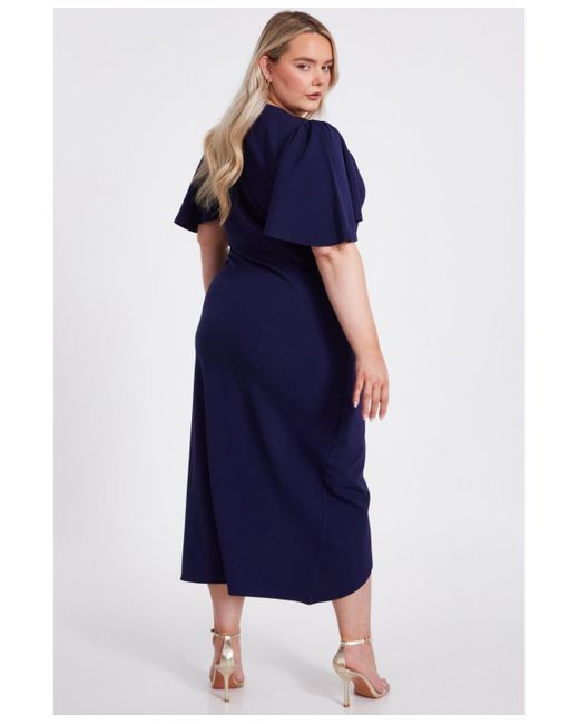 Quiz Blue Plus Size Scuba Crepe Short Sleeve Wrap Midi Dress
