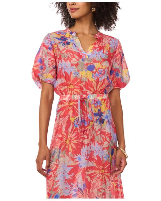 Vince Camuto Floral-print Puff Sleeve Maxi Dress in Red | Lyst