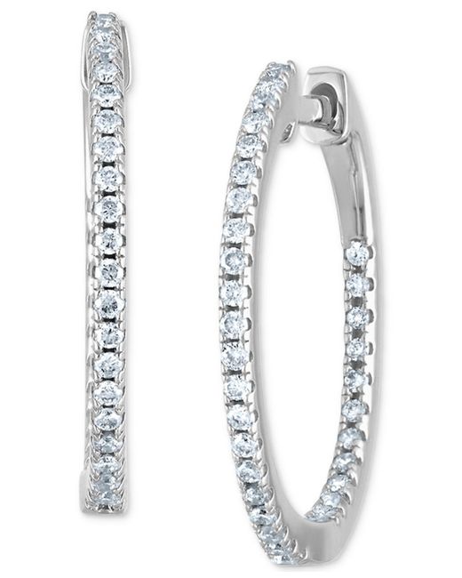 Macy's White Diamond In & Out Small Hoop Earrings (1/4 Ct. T.w.