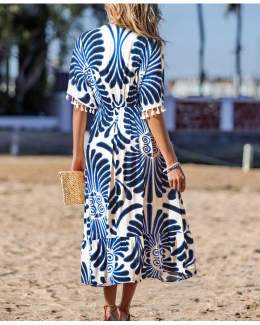 CUPSHE Blue Always Extra Ornate Maxi Beach Dress