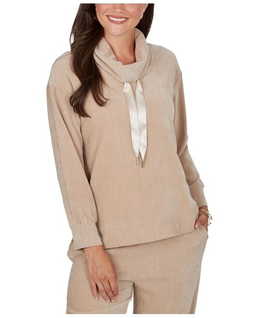 Ruby Rd Natural Cowl Neck Ribbed Knit Long Sleeve Pullover