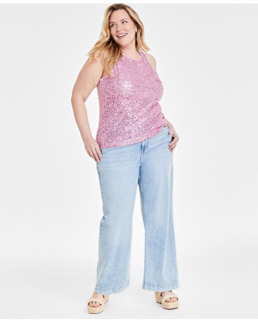 Macy's Blue On 34th Trendy Plus Size Sequined Tank Top