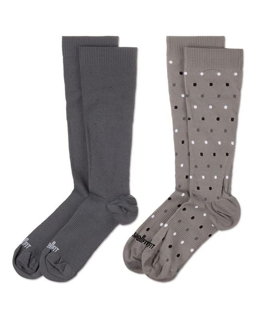 Wellfit Gray 2 Pair Pack Dotted/ Solid Compression Socks