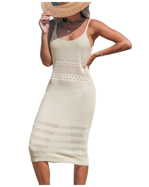 CUPSHE Natural Beige Waffle Knit Scoop Neck Sleeveless Midi Cover-up
