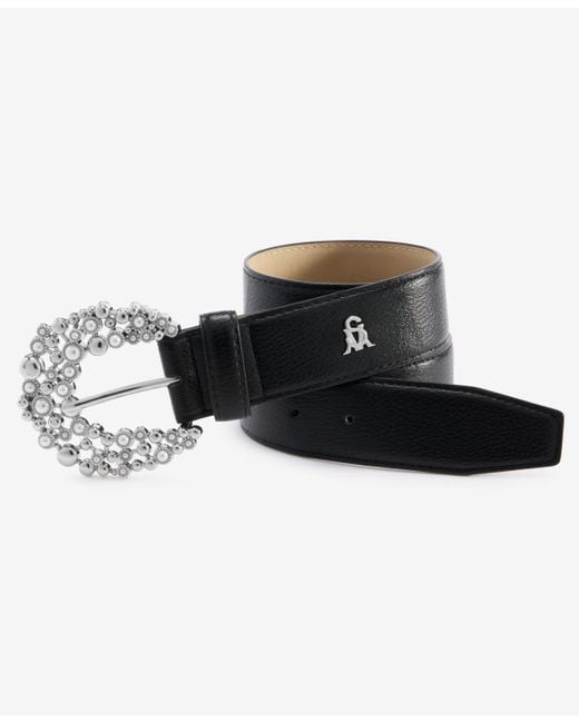 Steve Madden Black Imitation Pearl Buckle Belt