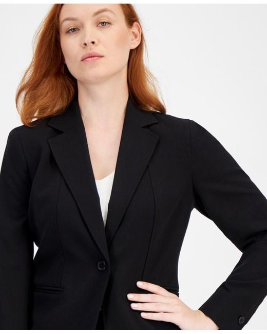 Anne Klein Black Petite Notched Collar One-button Blazer