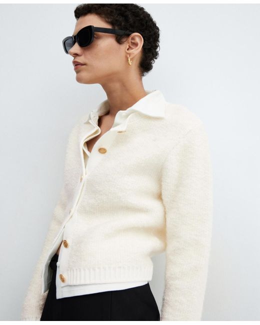 Mango White Knitted Buttoned Jacket