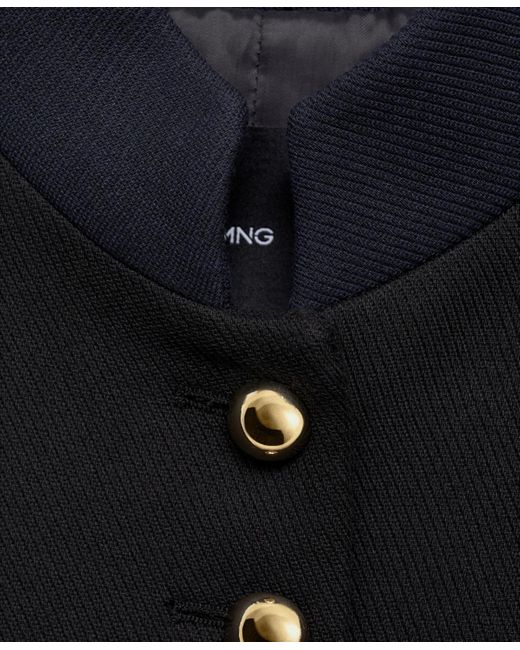 Mango Blue Mandarin Collar And Jewel Buttons Jacket