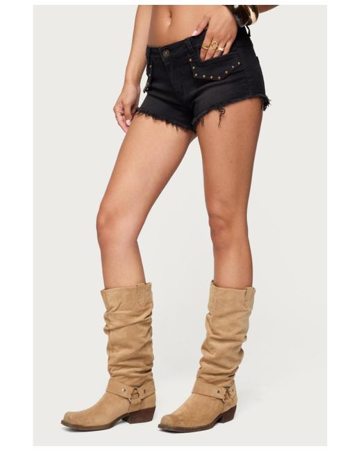 Edikted Black Studded Low Rise Denim Micro Shorts