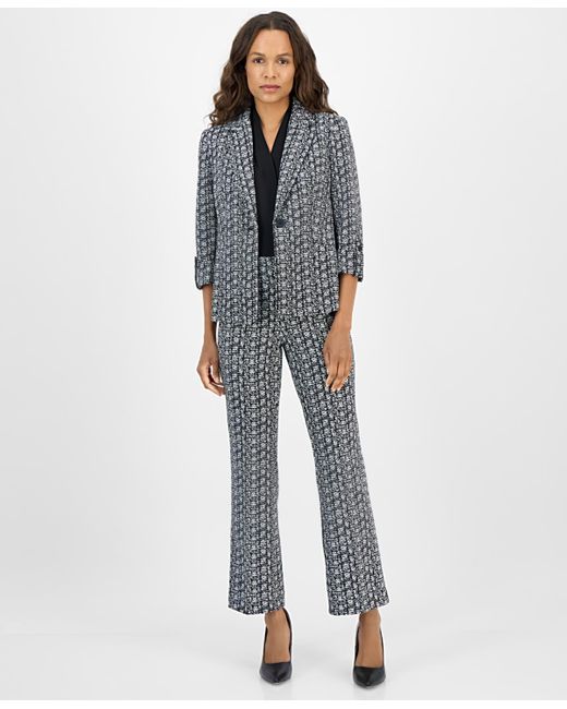 Anne Klein Gray Petite Printed Cool Crepe Jacket