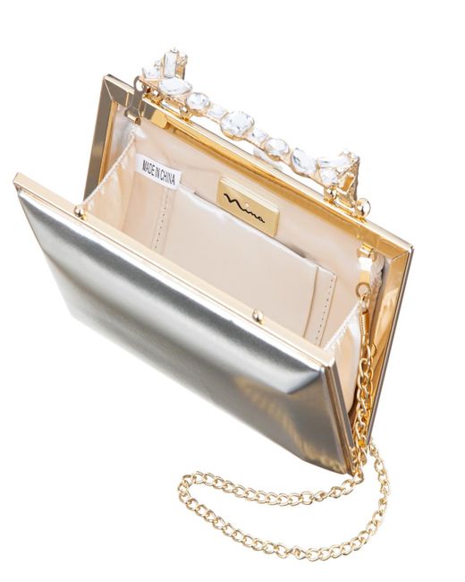 Nina Gray Crystal Handle Lift Lock Clutch