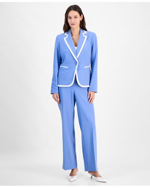 Le Suit Blue Contrast-tipped Pant Suit Regular & Petite Sizes