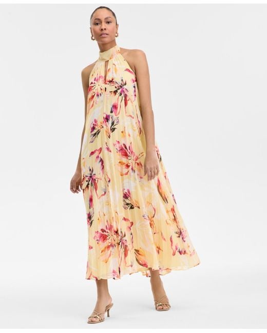 INC International Concepts Multicolor Printed Pleated Halter Dress