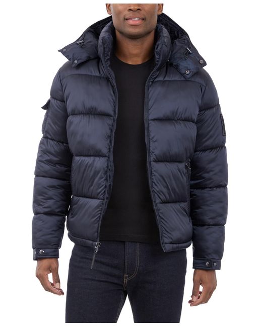 Michael Kors Heavyweight Metallic Finish Hooded Puffer Jacket in Blue for Men Lyst
