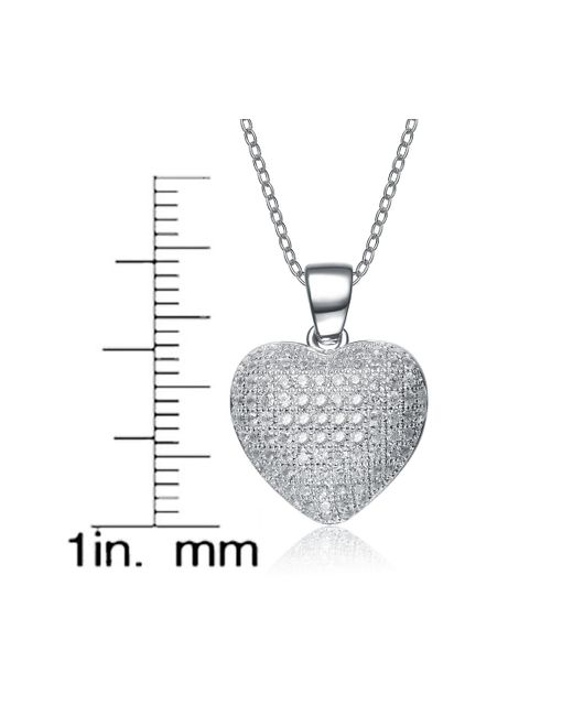 Genevive Jewelry Metallic Cubic Zirconia Sterling Silver Rhodium Plated Micro Set Heart Shape Drop Pendant
