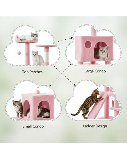 Aronkl Pink Multi-level Cat Tree Tower