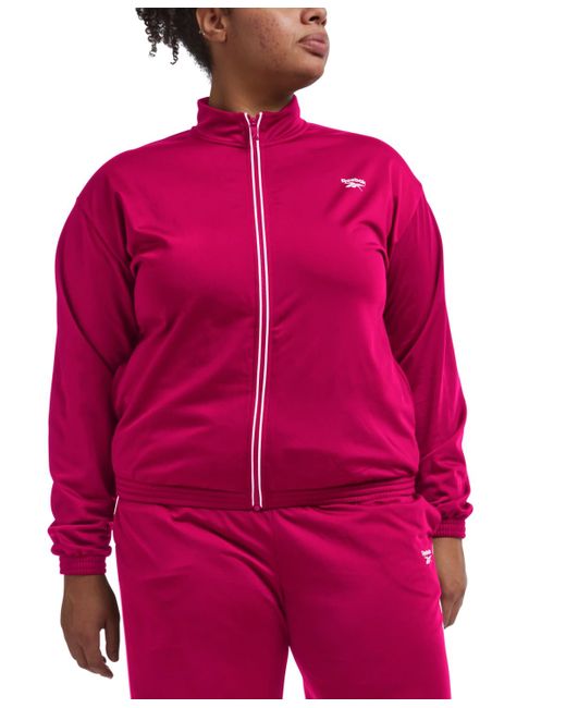 Reebok Pink Plus Size Tricot Zip-front Long-sleeve Jacket