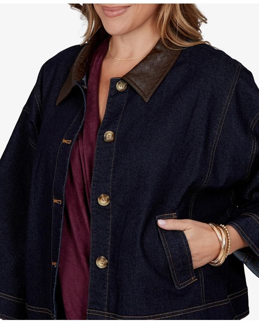 Ruby Rd Blue Plus Size Stretch 3/4-sleeve Denim Jacket
