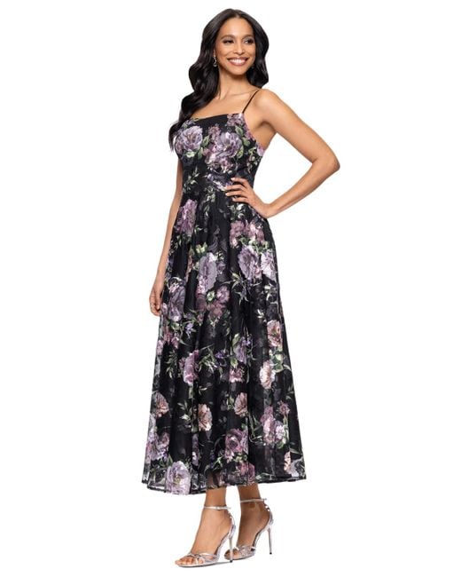 Betsy & Adam Black Floral-print Lace Sleeveless Dress