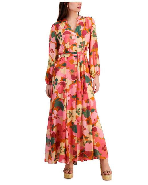 Taylor Red Floral-print A-line Shirtdress