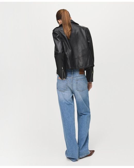 Mango Blue Leather Biker Jacket